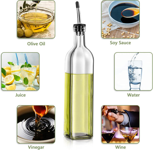Leaflai 2 Set 2 4 Labels,1 1 (500ml) Olive Oil Dispenser Bottle, Pcs Glass Olive Oil Dispenser and Vinegar Dispenser