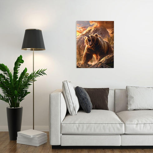 Forest Bear Decor Wall Art, Canvas Print Framed Artwork for Bathroom, Bedroom, Living Room - 12x16