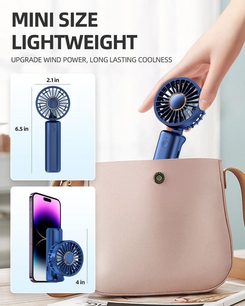 FrSara Portable Handheld Fan, Mini Desk Fan, 2000mAh Ultra-Long Battery Life, 3-Speed Adjustment