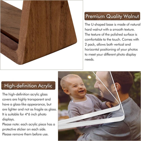 Mixoo 4x6 Wood Photo Picture Frame 2 Pack - Rustic Wooden Frame with High Definition Acrylic Covers