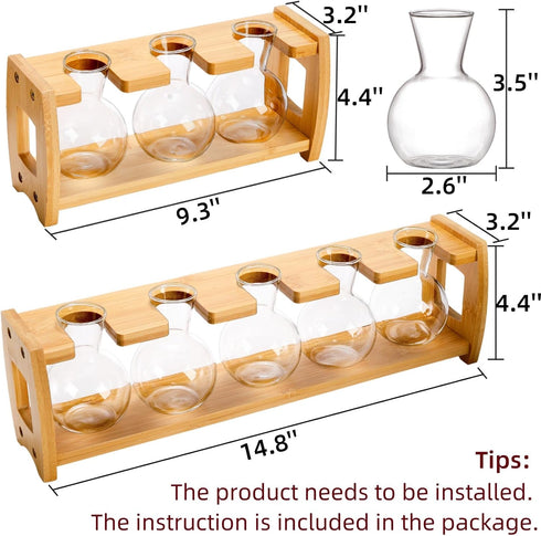 2 Pack 8 Bulbs Pumtus Propagation Stations with Bamboo Stand, Desktop Water Plant Terrarium Vase, Retro Plant