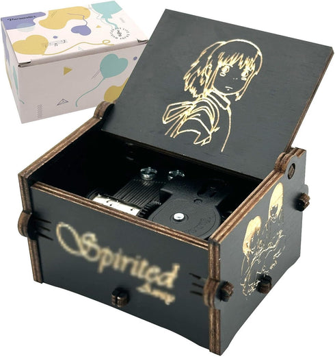 Pursuestar SpAway Wind Up Music Box, Vintage Engraved Wood Mechanism Musical Gift for Anime Fans