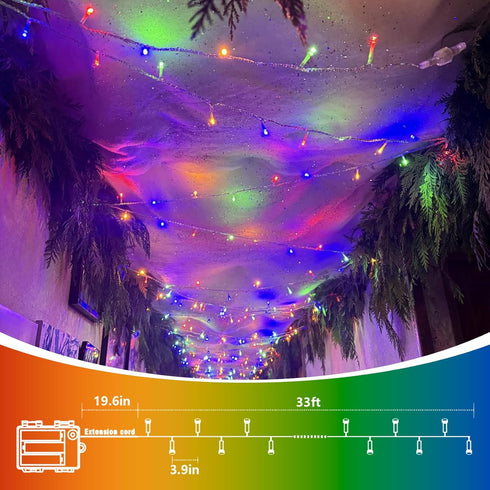2 Pack 33ft 100 8 QITONG Battery Operated String Lights, Each LED Multicolor Christmas Lights Outdoor Waterproof, Modes