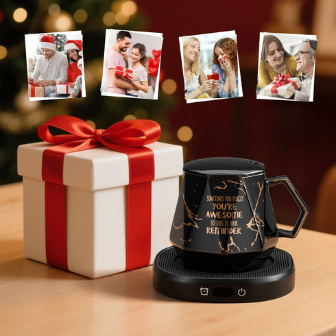 Set, 4 8 Coffee Mug Warmer & Awesome Mug Smart Heated Electric Coffee Cup Warmer for Desk Office, Temperature Control