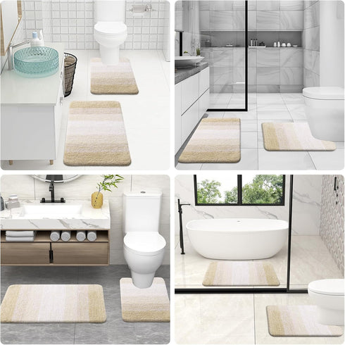 OLANLY U-Shaped Toilet Rugs 24x20 - Extra Soft Absorbent Microfiber Non-Slip Plush Shaggy Bath Mat in Light Beige