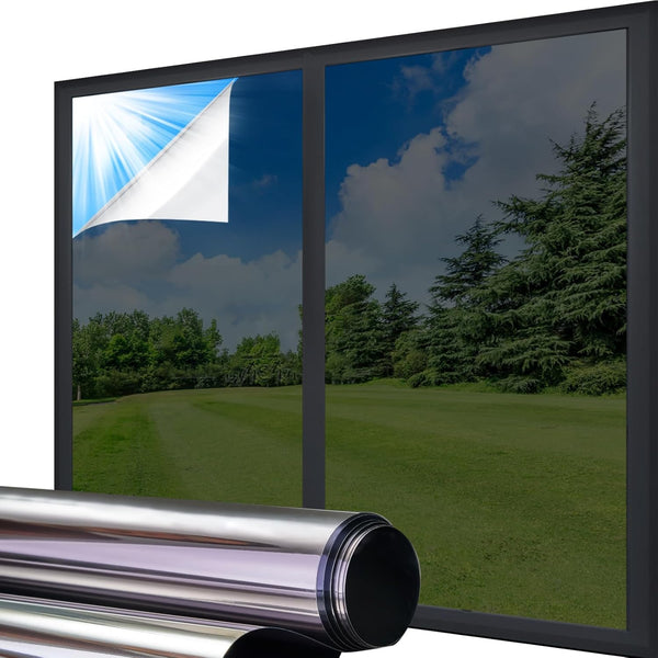 Coavas One Way Window Privacy Film, Heat Blocking Window Tint for Home, Non-Adhesive Anti-UV Covering