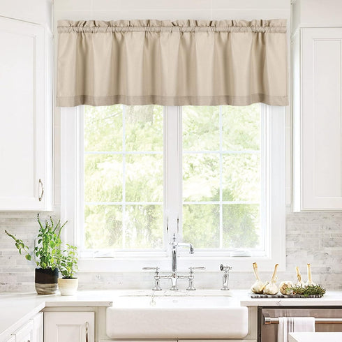 Valea Home Waffle Woven Textured Valance Curtains for Bathroom Water Repellent Window Covering Short Curtain, Taupe, 60 x16 inches, 1 Panel