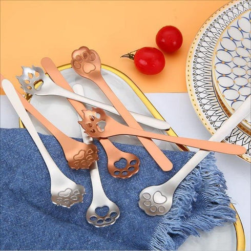Golden Cat Paw Coffee Spoons - Cute Cat Paw/Dog Paw Stainless Steel Teaspoon for Dessert, Stirring Spoon
