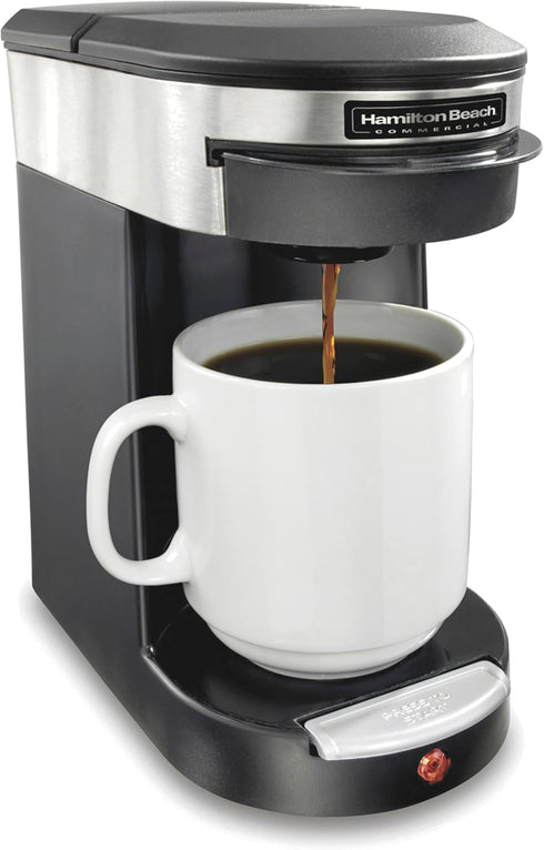 Hamilton Beach Commercial Deluxe 1-Cup Coffee Maker, Black/Stainless-Steel, 3-Minute Brew Time, Auto