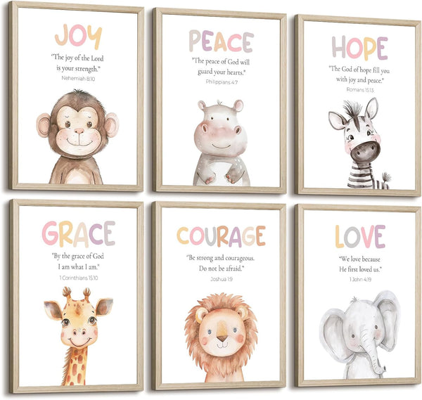 Lhoiplme Nursery Animal Wall Art Decor Safari Bible Verse Poster Christian Nursery Canvas