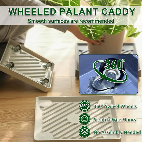 14.5 Inch Plant Saucer with Wheels, Heavy Duty Rolling Planter Caddy, Indoor Outdoor Plant Stand with Casters, Large