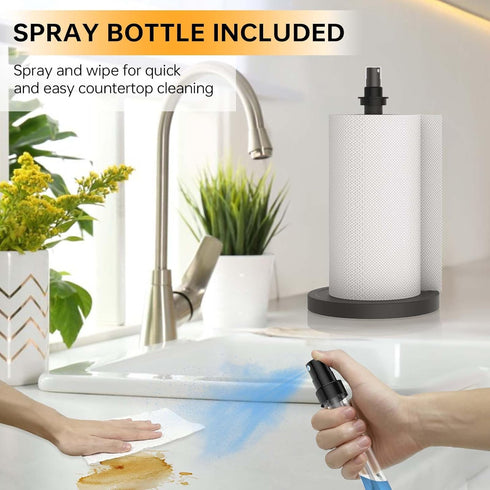 2 1 Countertop in Paper Towel Holder with Spray Bottle, Paper Towel Holder One-Handed Operation with Non Slip Weighted