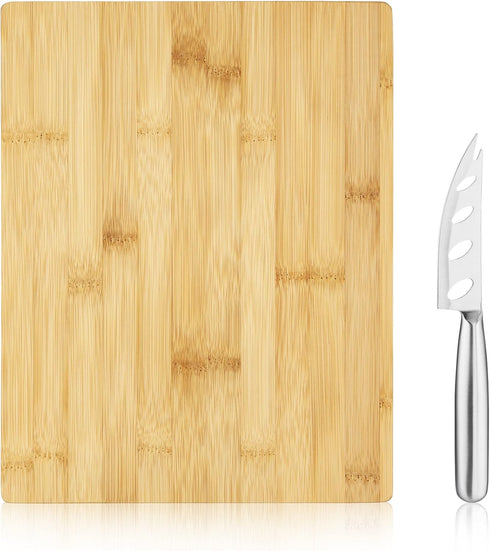 Set, 12.5" 9.75" True Appetize Bamboo Cheese Board and Stainless Steel Knife Serving Tray, Charcuterie Boards