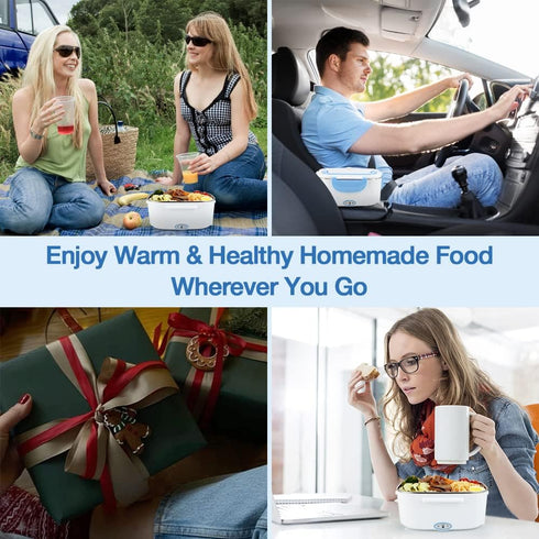 FVW Electric Lunch Box Food Warmer 2 in 1, Portable Heater for Car and Home, Leak Proof, 1.5 L Removable Stainless