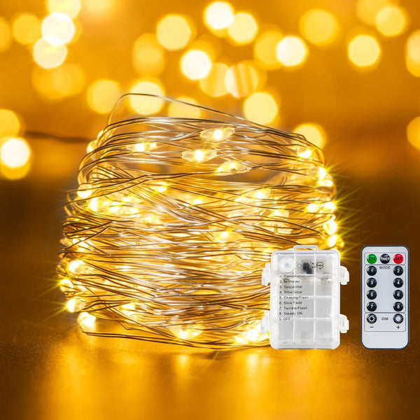 TingMiao Fairy Lights Battery Operated String Lights with Remote Control Timer, 33Ft