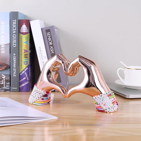 Pink heart and hand sculptures and statues, hand and heart sculptures home decor, heart and hand decor bohemian wedding
