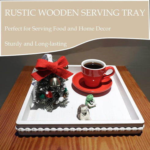 Counter Hrastany Square Wood Decorative Serving Tray, Rustic Coffee Table Tray for Ottoman,Kitchen Organizer, Bedroom