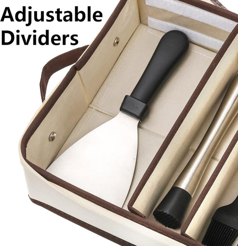 Flatware Utensil Storage Case Box, 6 Adjustable Compartment Organizer with Zipper Lid and Handles for Spoon, Fork,