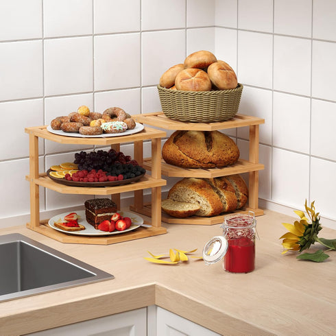 3 Shelf(2 Pack),Plate Countertop VERTORGAN Tier Bamboo Corner Organizer,Dish Drying Rack,Kitchen Spice Rack