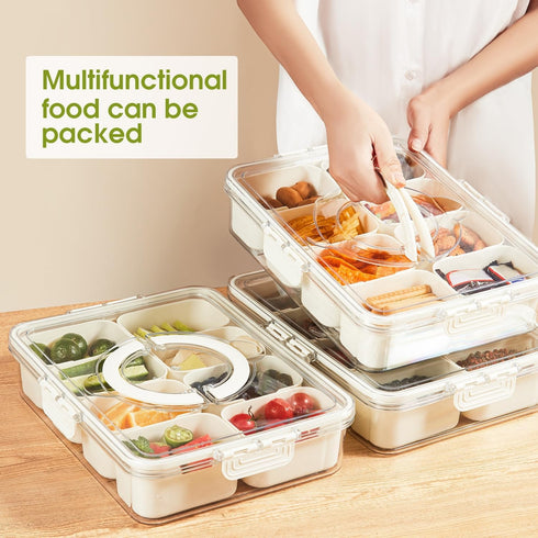Snackle Box Container with Lid and Handle, Divided Serving Platters for Portable Snacks, Candy, Fruit