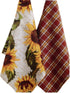 DII Design Imports Set of 2 Rustic Sunflower Kitchen Dish Towels - Rustic Sunflower Print and Plaid