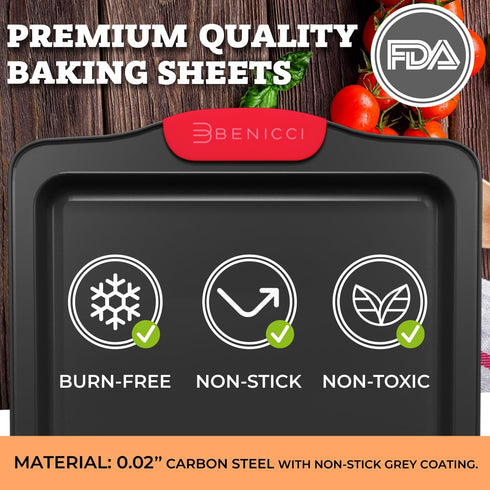 Premium Non-Stick Baking Sheets Set of 3 - Deluxe BPA Free, Easy to Clean Racks w/Silicone Handles - Bakeware Pans for Cooking Baking Roasting - Lets You Bake The Perfect Cookie or Pastry Every Time by Benicci