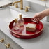 13" Round Decorative Tray, Red Serving Tray with Handles, Plastic Coffee Table Tray for Ottoman, Living Room, Bathroom