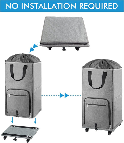 4 2 Laundry Hamper with Wheels, Bukere Large Rolling Laundry Basket with Casters and Handles, Collapsible Freestanding