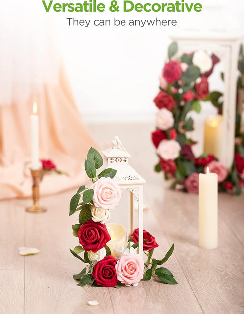 InnoGear 50 Pcs Blush Foam Fake Roses with Stems for DIY Wedding Bouquets, Centerpieces, Bridal Shower, Christmas