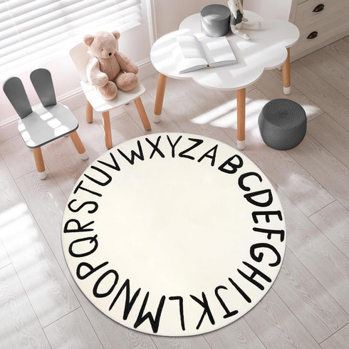 Classroom(40",Black) LIVEBOX ABC Play Room Kids Round Rug for Bedroom, Washable Nursery Rug for Baby, Circle Area Rug