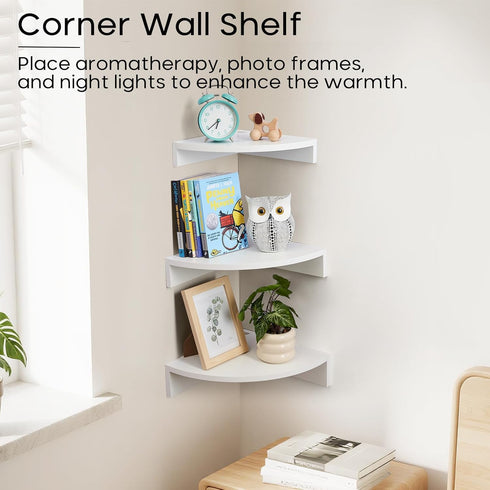 3 3 Pack Floating Corner Shelves, Tier Corner Shelf Wall Mount with Wire Hole Corner Display Wall Shelf for Bathroom