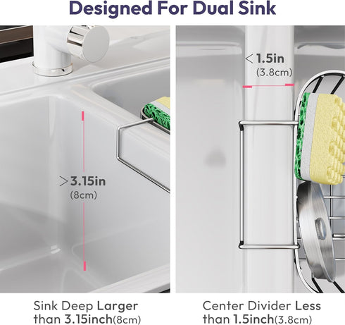 SWTYMIKI Sponge Holder for Kitchen Sink - Movable Kitchen Caddy with M Shape Hook, Stainless Steel Hanging Sponge Caddy