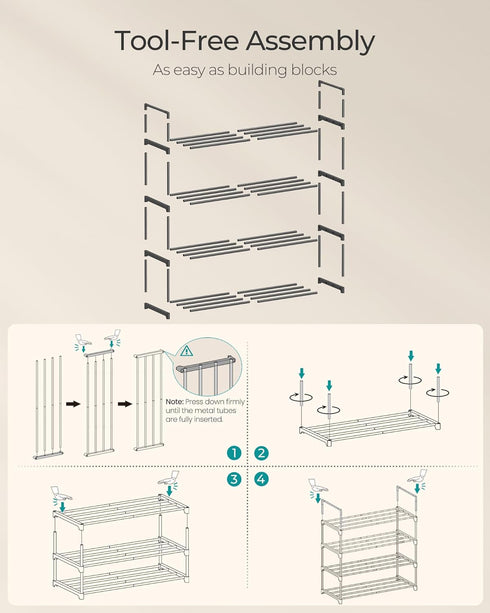 4-Tier 10-15 11.8 26.8 28.4 Inches, ULSA204B01 SONGMICS Shoe Rack, Shoe Organizer, Metal Storage Shelf, Upright