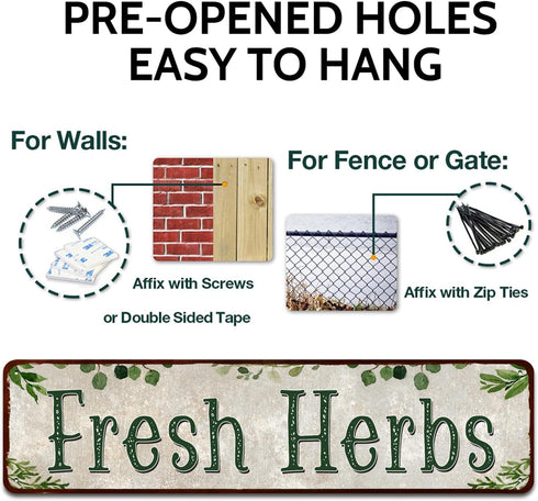 Fresh Herbs Metal Sign, Country Farmhouse Home Gardener Decor, 4" x 16"