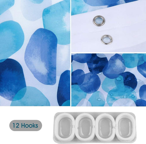 ARICHOMY Polyester Shower Curtain Set, Farmhouse Bathroom Fabric Fall Curtains, Waterproof, Standard Size 72 by 72, Blue