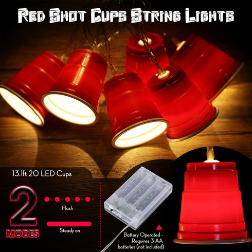 2 Pack 13 20 Hiboom FT LED Cups String Lights, Mini Shot Cups Fairy Light Decoration, Battery Operated Party LED