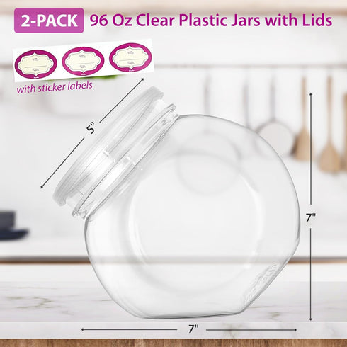DilaBee 2-Pack Plastic Candy Jars - 96oz Large with Lids for Candy Buffet, Clear BPA-Free