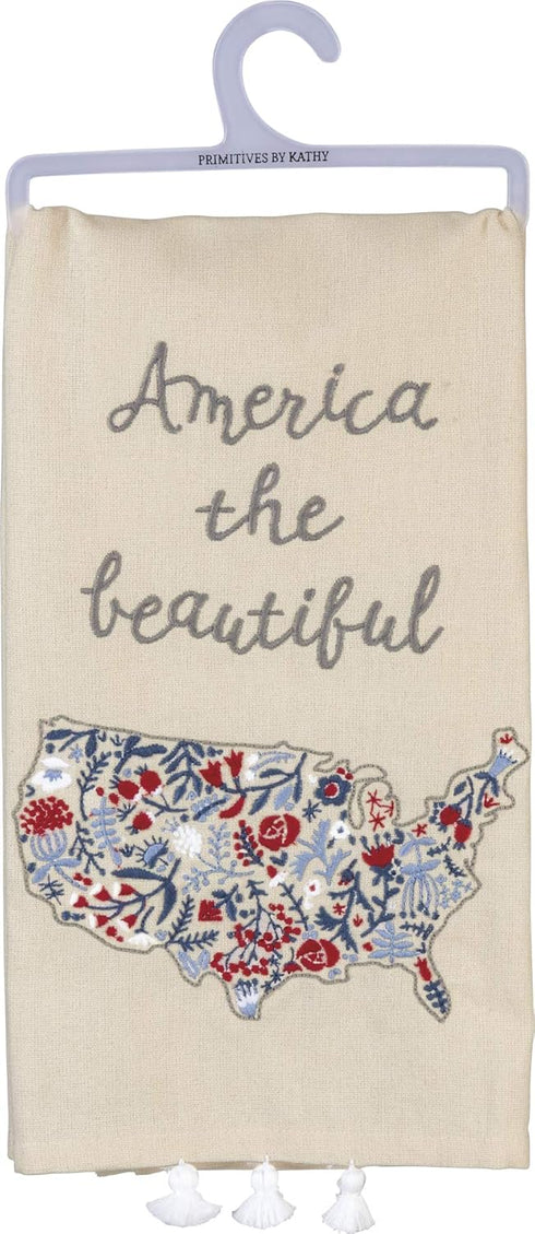 Primitives by Kathy Patriotic Embroidered Dish Towel, 20"x 26", America The Beautiful