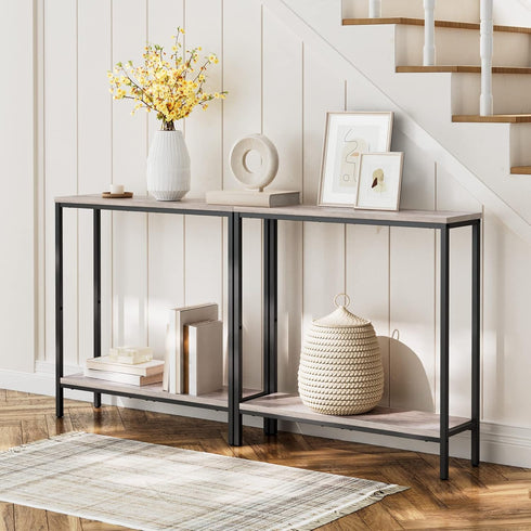 29.5" 2-Tier 8.7" BG22XG01 HOOBRO L Narrow Console Table, Sofa Table Behind Couch with Storage Display Shelves, D Small