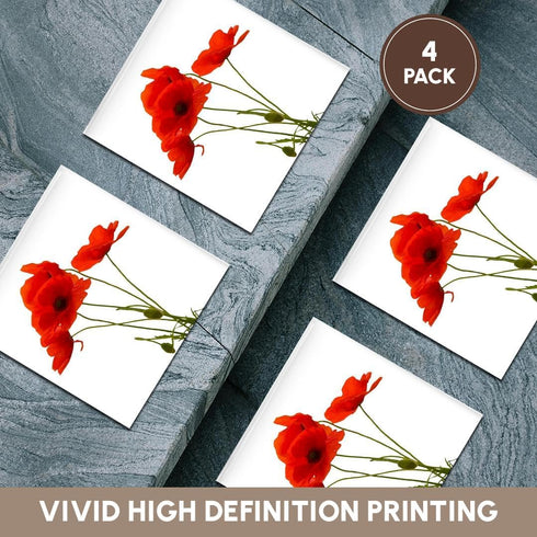 3dRose CST_217331_3 Delicate Red Poppies Vector Ceramic Tile Coasters, Set of 4