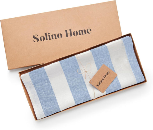 36 Inches 100% 14 36 Inch Summer, Solino Home Linen Table Runner - Cabana Stripe Pure Linen Sky Blue and White Table