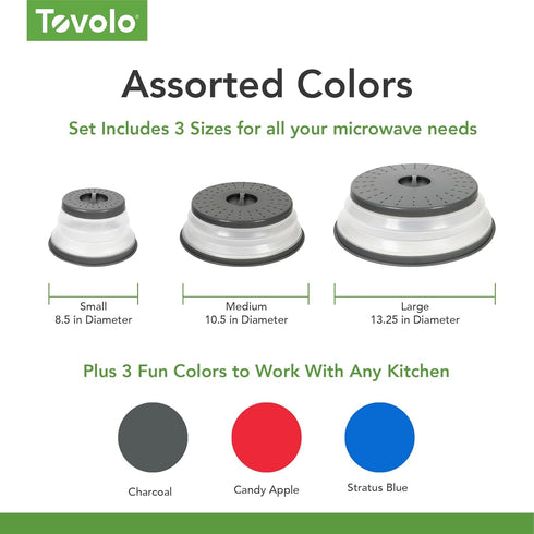Tovolo Microwave Splatter Cover for Food, Small (Blue) - Collapsible & Vented Silicone Lid with Handle