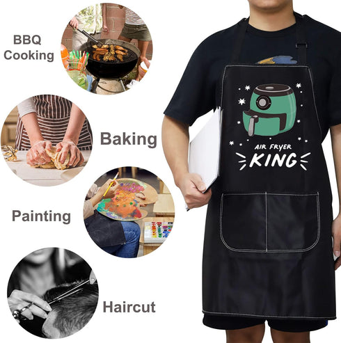 BWWKTOP Adjustable Air Fryer Oven Apron with Pockets, Gifts for Air Fryer Lovers & Chefs, Air Fryer King