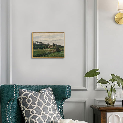 Farmhouse Landscape Canvas Wall Art Antique Art French Artwork Landscape Country Grassland Posters Vintage Farmhouse Pictures Classical Country Painting Vintage Countryside Prints Decor 8x10inch Frame