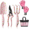 WORKPRO 5PCS Garden Tool Set, Heavy Duty Aluminum Gardening Tools with Garden Tool Bag, Outdoor Hand Tools, Pink