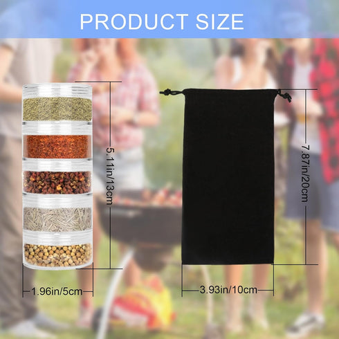 2 Sets 5 Layers Clear Plastic Portable Spice Jars, Spice Salt and Pepper Set for Outdoor Cooking, Car Camping, Traveling, Barbecuing,Stackable Storage Spice Jars with Organizer Bag