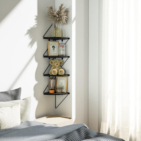 4-Tier SZQINJI Corner Shelf Wall Mount Rustic Wood Floating Shelves Wall Shelves for Bedroom Living Room Bathroom