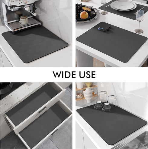 LIMNUO Coffee Maker Mat for Countertops, Backed Absorbent Dish Drying Mat for Kitchen (16"x24", Grey)