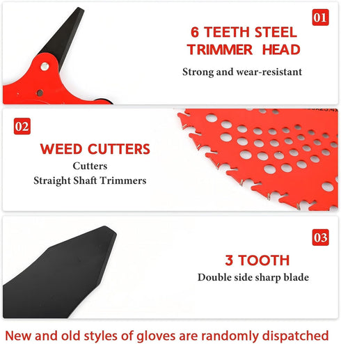 6 Trimmer 3 Set Trimmer Forester(Red,9" x36t+10" x3t+6t) Threlaco Steel Teeth Razor Head and Teeth Brush Cutter Blade