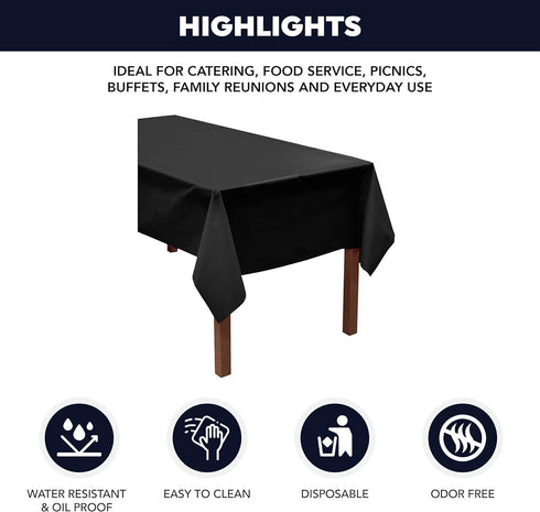 Party Essentials Plastic Banquet Table Roll, 40" x 100', Available in 27 Colors, Black